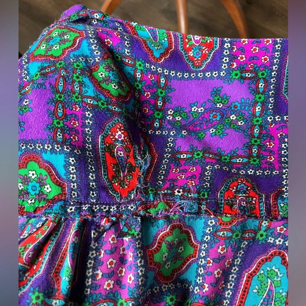 Vintage Hawaiian Purple Psychedelic Floral Patterned Maxi Dress Cap Sleeve Sa-Ne - Picture 16 of 16